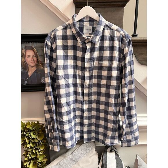 Stitch Note Blue & White Buffalo Check Plaid Flannel Button Down Shirt sz XL EUC - Picture 1 of 5